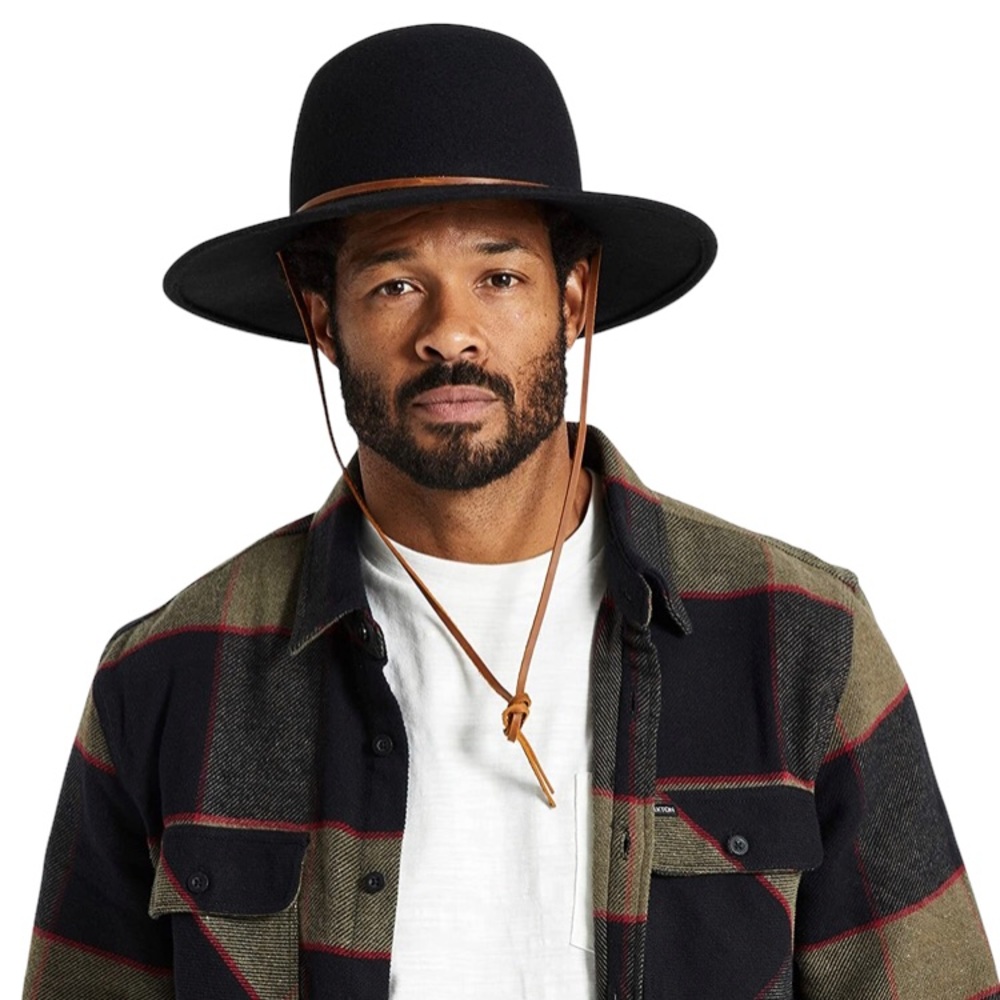 Brixton Men’s Black Tiller Wide Brim Felt Fedora, Small